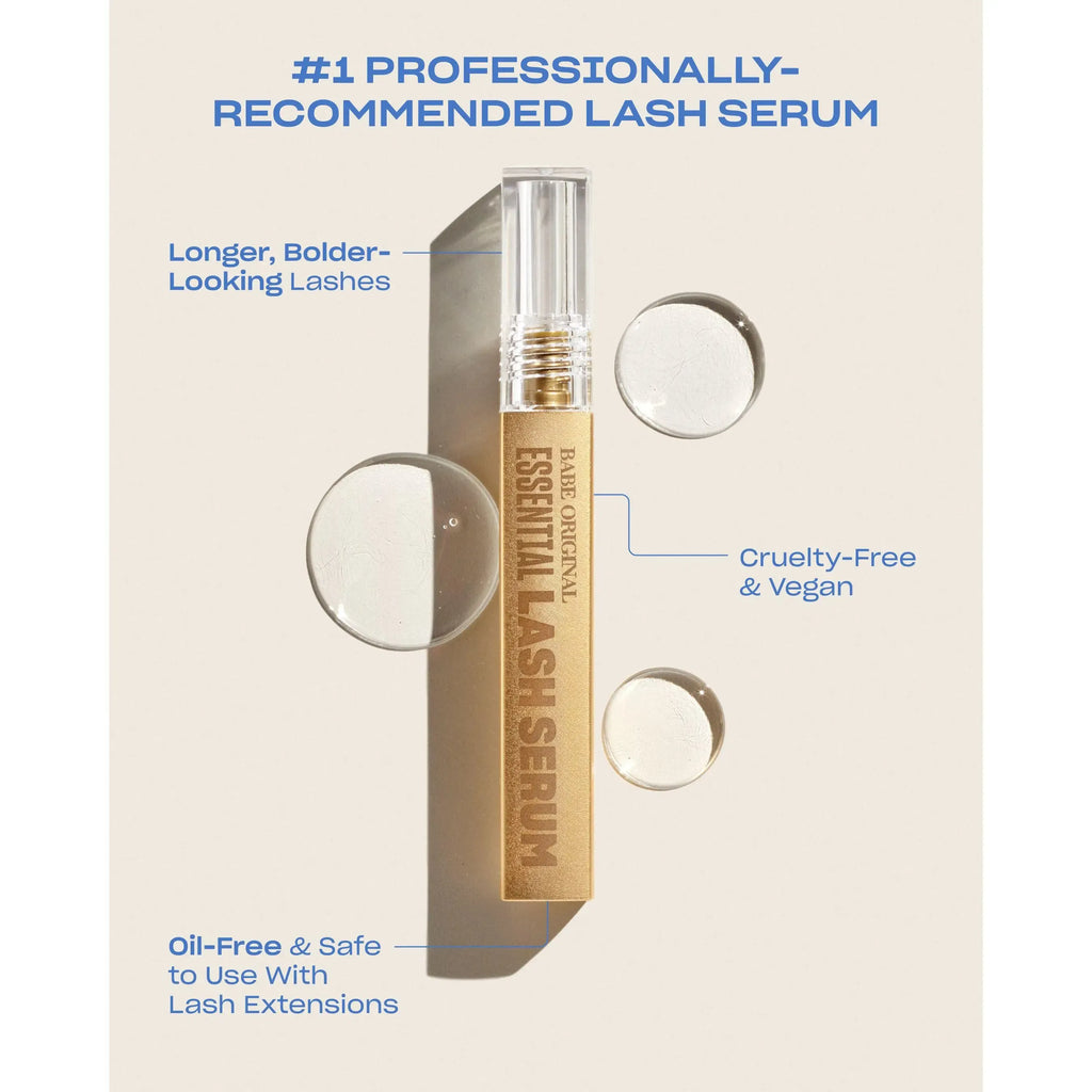 Essential Lash Serum, Babe Lash Eyelash Serum, Longer Looking Eyelashes, Advanced Lash Enhancing Treatment with Biotin & Amino Acids for Natural Lashes & Lash Extensions, Easy Application, Vegan & Cruelty-Free