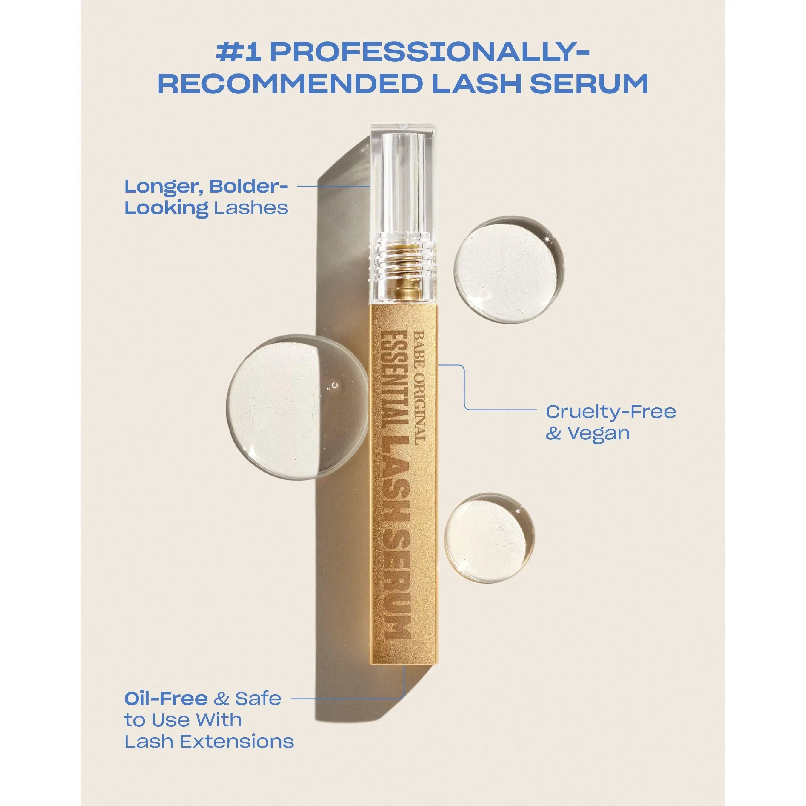 Essential Lash Serum, Babe Lash Eyelash Serum, Longer Looking Eyelashes, Advanced Lash Enhancing Treatment with Biotin & Amino Acids for Natural Lashes & Lash Extensions, Easy Application, Vegan & Cruelty-Free