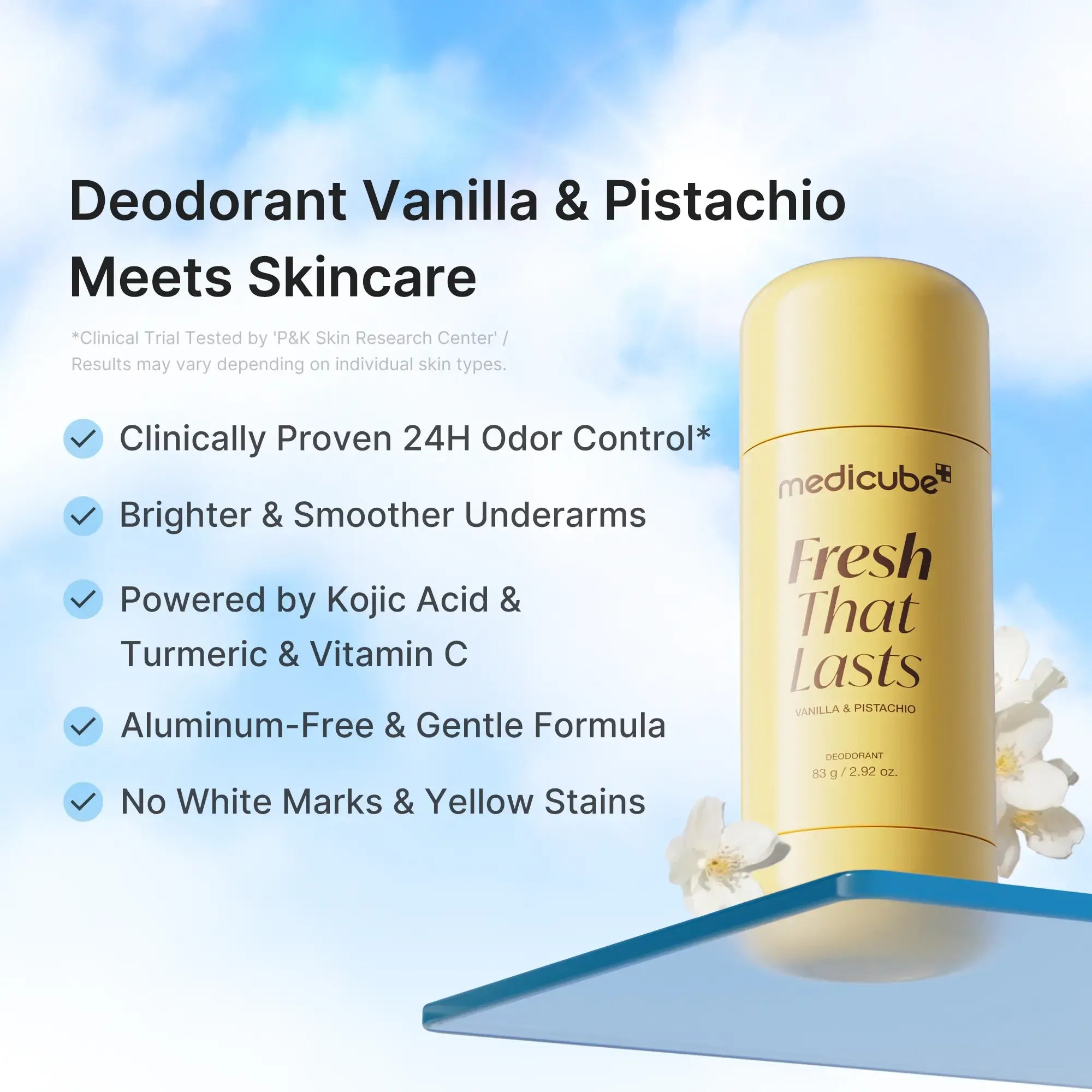 [NEW] [medicube] Deodorant Vanilla & Pistachio Fresh That Lasts | 24 Hour Odor Control, No Aluminum, Baking Soda, Parabens, Phthalates, Ethanol | Brightening & Smoothing for Dark Underarms with Kojic Acid & Turmeric | Korean Skincare, K-Beauty