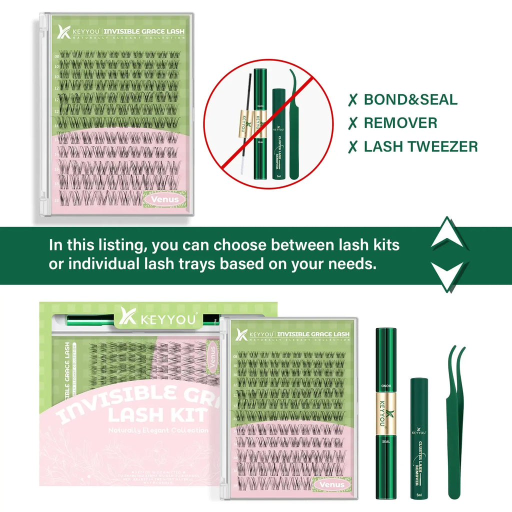 KEYYOU Venus Naiad DIY Lashes Clusters Invisible Band Natural Soft Waterproof Lash Extension Easy to Apply at Home Cosmetic Makeup Volume False Eyelashes  #DealsForYouDays
