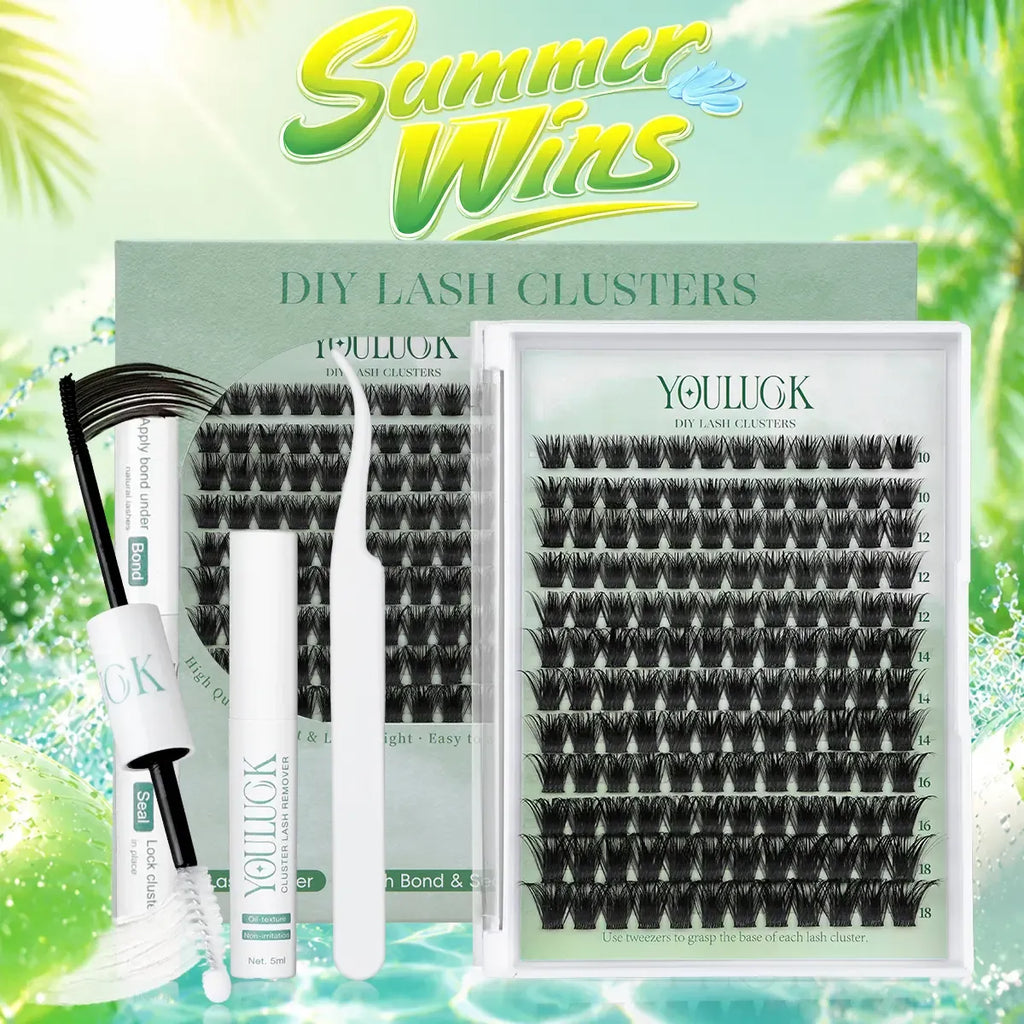 YOULUCK DIY Lash Clusters Kit - Soft Fluffy Long-Lasting Lashes with Glue Remover & Tweezer for Beginners Easy At-Home Application - Eyelash Set