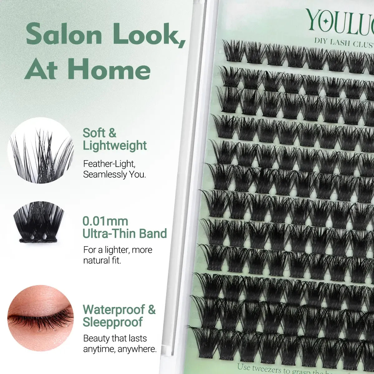 YOULUCK DIY Lash Clusters Kit - Soft Fluffy Long-Lasting Lashes with Glue Remover & Tweezer for Beginners Easy At-Home Application - Eyelash Set