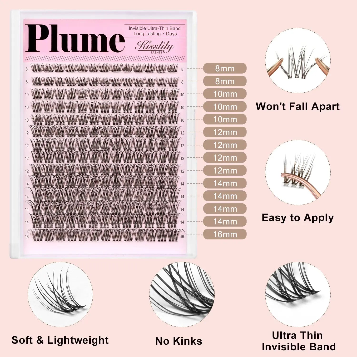 Plume| Kisslily Brown Lashes Natural Lash Clusters With Invisible Band DIY Lash Extension Kit Eyelash Kit with Bond and Seal 8-16mm C Curl Beginner Friendly Individual Lashes Waterproof Long lasting Makeup For Girl Cosmetic #Summervibes summerwins