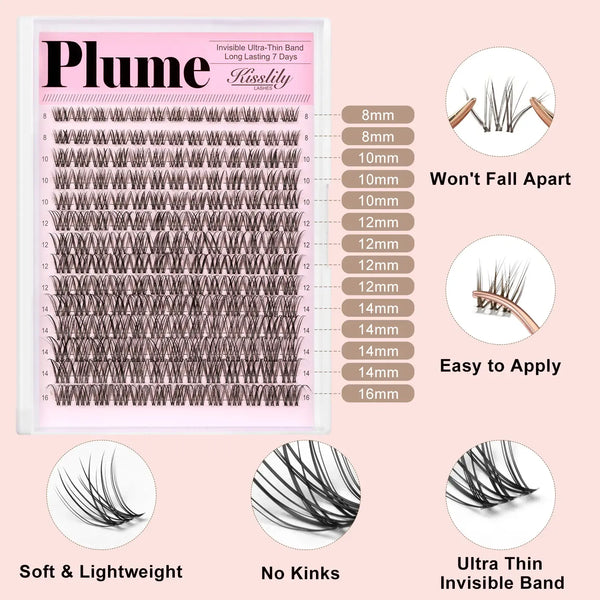 Plume| Kisslily Brown Lashes Natural Lash Clusters With Invisible Band DIY Lash Extension Kit Eyelash Kit with Bond and Seal 8-16mm C Curl Beginner Friendly Individual Lashes Waterproof Long lasting Makeup For Girl Cosmetic #Summervibes summerwins
