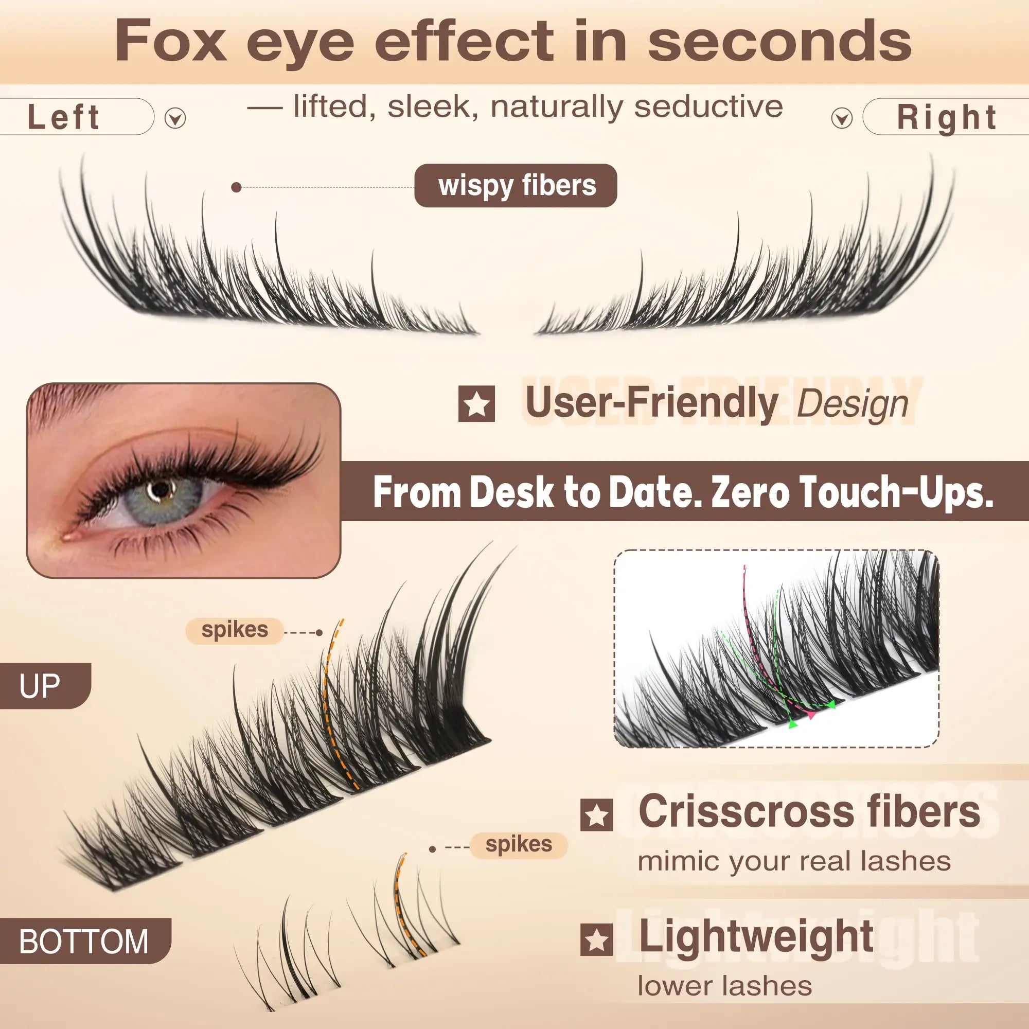 Focipeysa FoxTail Lash | LC Curl Fox Eye Lash Clusters | Ultra-Dense, Waterproof, All-Day Hold | Easy D-Curl DIY for Beginners | Get Flawless Salon Extensions at Home | Suitable for Various Makeup Styles