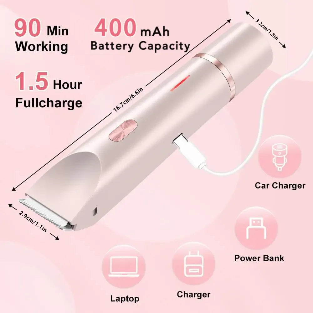Bikini Trimmer for Women, Electric Shaver and Razor Rechargeable 2-in-1 Body and Facial Epilator, Dual Heads for Painless Trimming of Pubic Hair, Face, Underarms and Legs, Summer Gift