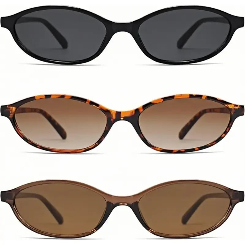 〖Summer Vibes〗3 PCS Retro Oval Sunglasses for Women Chic Cat Eye 90s Sunnies Lightweight Narrow Shades Trendy UV Protection Sunglasses Vintage Rich Girl Sunglasses Women Sunglasseswomen summerwins