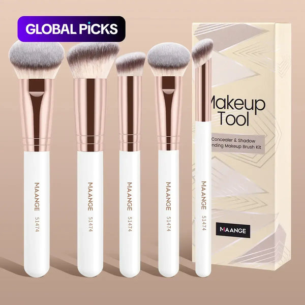 MAANGE 5pcs Professional Makeup Brush Set, Brush Combo, Includes Powder Brush, Blush Brush, Contour Brush, Makeup Blending Brush, Concealer Brush & Highlight Brush, Cosmetic Accessory for Beauty Routine, Gift for Women & Girls