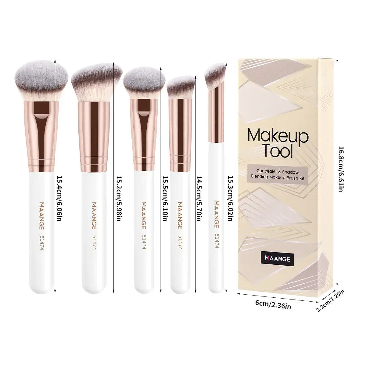 MAANGE 5pcs Professional Makeup Brush Set, Brush Combo, Includes Powder Brush, Blush Brush, Contour Brush, Makeup Blending Brush, Concealer Brush & Highlight Brush, Cosmetic Accessory for Beauty Routine, Gift for Women & Girls