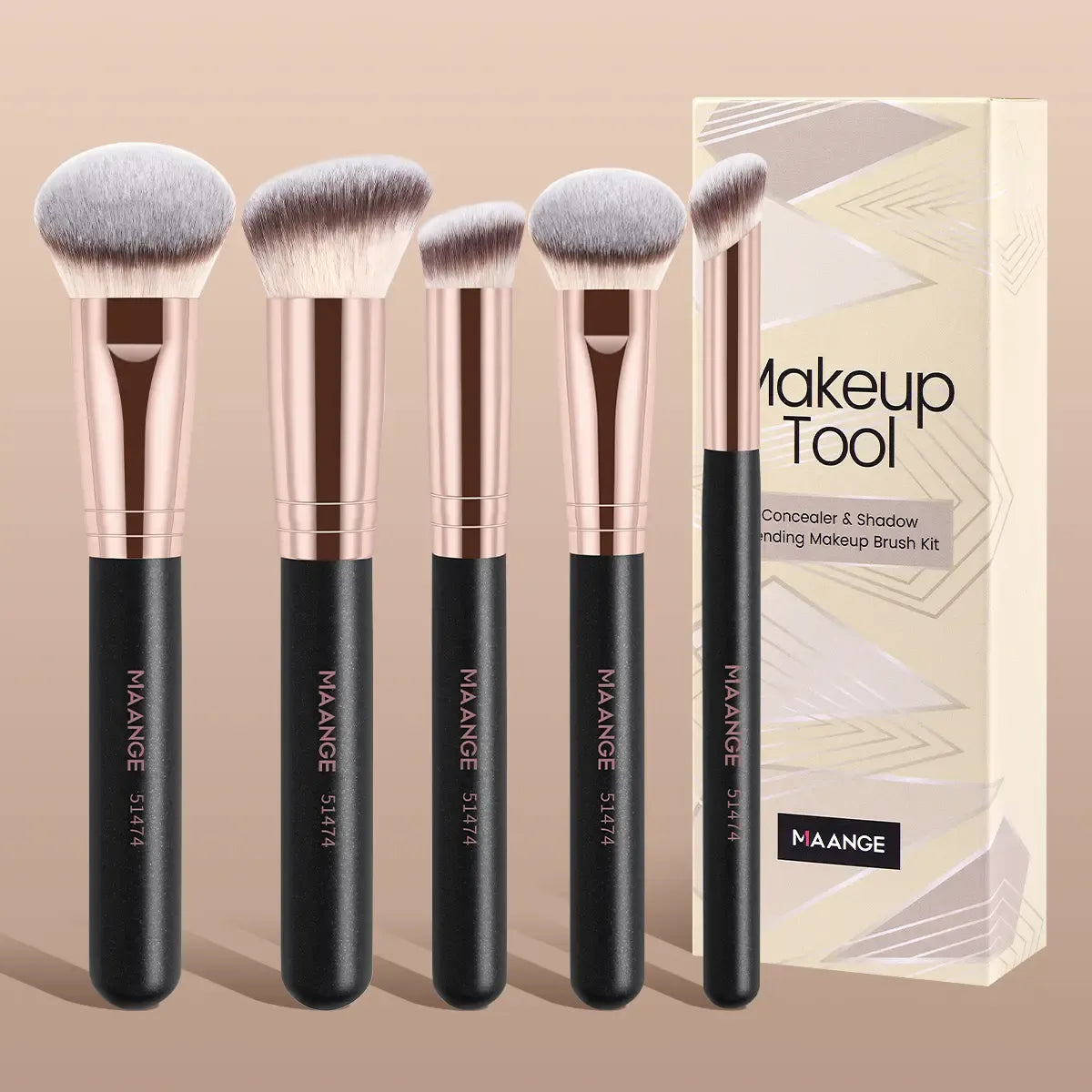 MAANGE 5pcs Professional Makeup Brush Set, Brush Combo, Includes Powder Brush, Blush Brush, Contour Brush, Makeup Blending Brush, Concealer Brush & Highlight Brush, Cosmetic Accessory for Beauty Routine, Gift for Women & Girls
