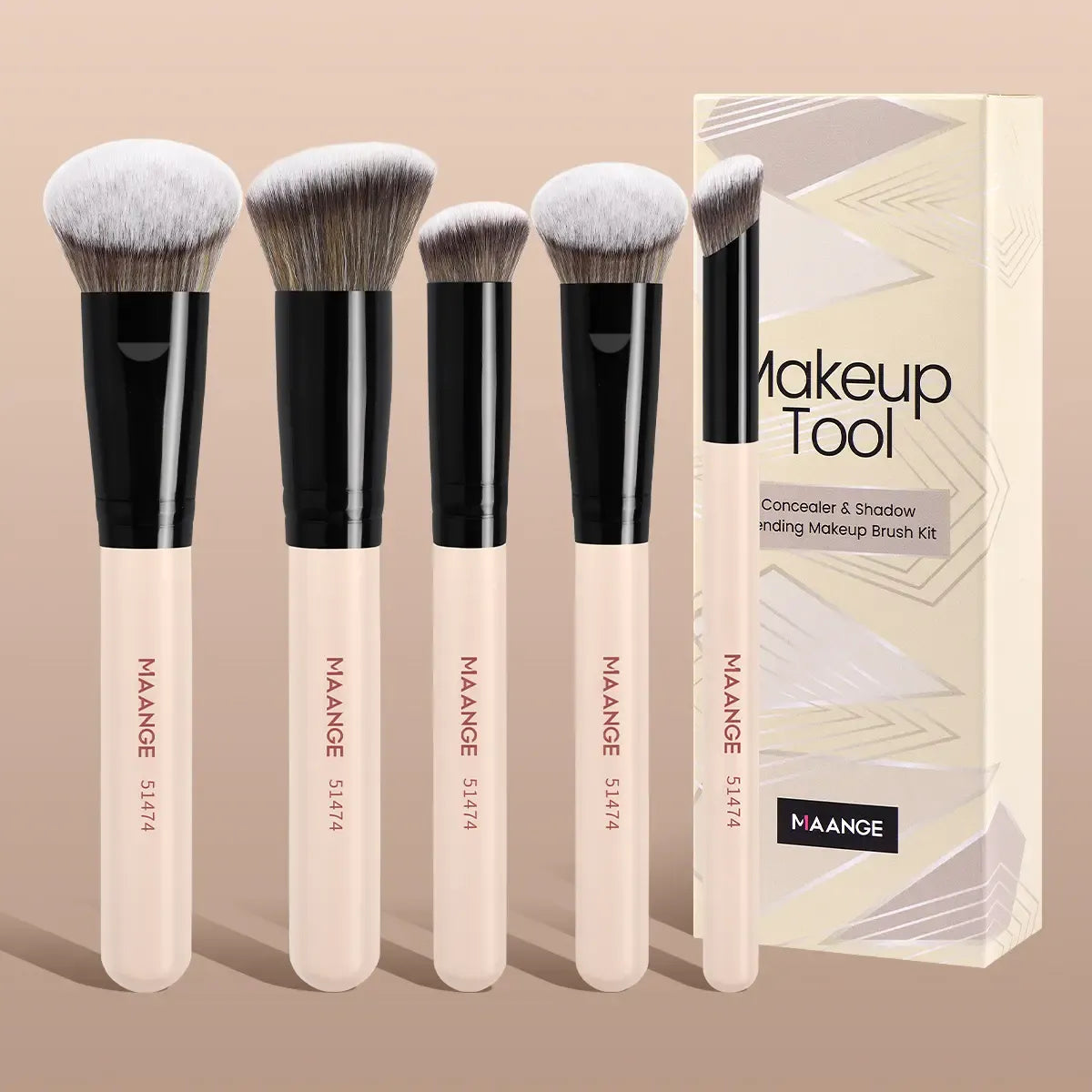 MAANGE 5pcs Professional Makeup Brush Set, Brush Combo, Includes Powder Brush, Blush Brush, Contour Brush, Makeup Blending Brush, Concealer Brush & Highlight Brush, Cosmetic Accessory for Beauty Routine, Gift for Women & Girls