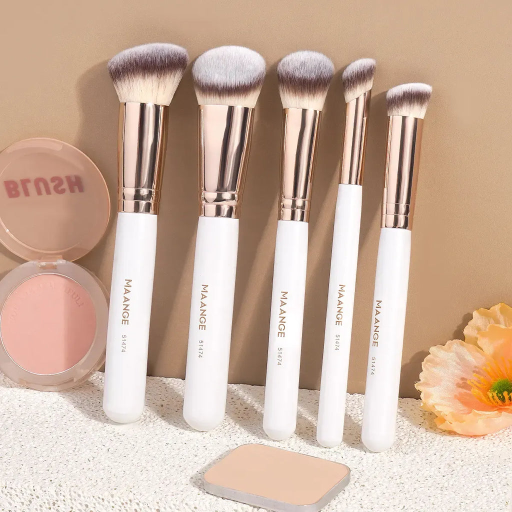 MAANGE 5pcs Professional Makeup Brush Set, Brush Combo, Includes Powder Brush, Blush Brush, Contour Brush, Makeup Blending Brush, Concealer Brush & Highlight Brush, Cosmetic Accessory for Beauty Routine, Gift for Women & Girls