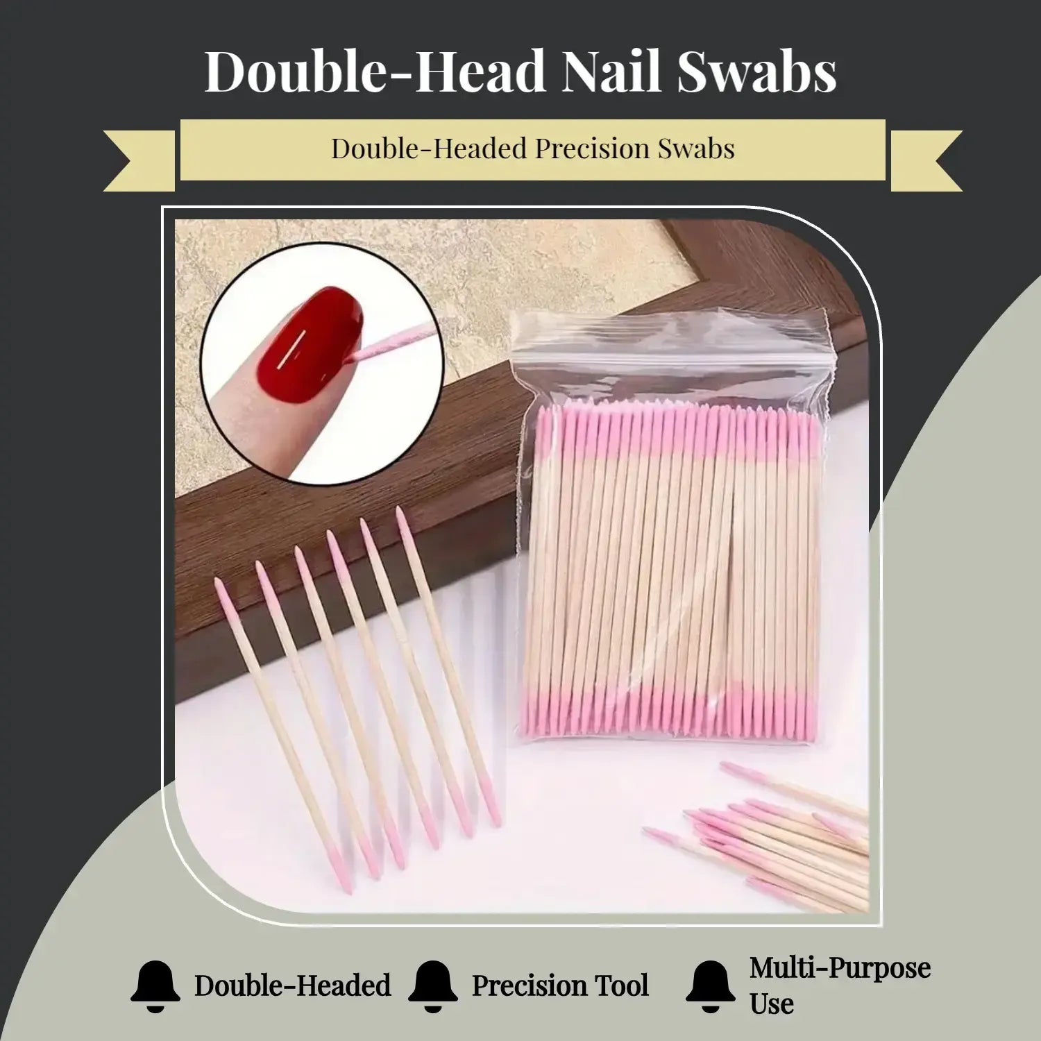 Professional Double-Head Nail Cotton Swabs 100-500 Packs, Eyebrow Shaping and Cleaning, Nail Art Detail Correction Tools, Cleansing Beauty Cosmetics