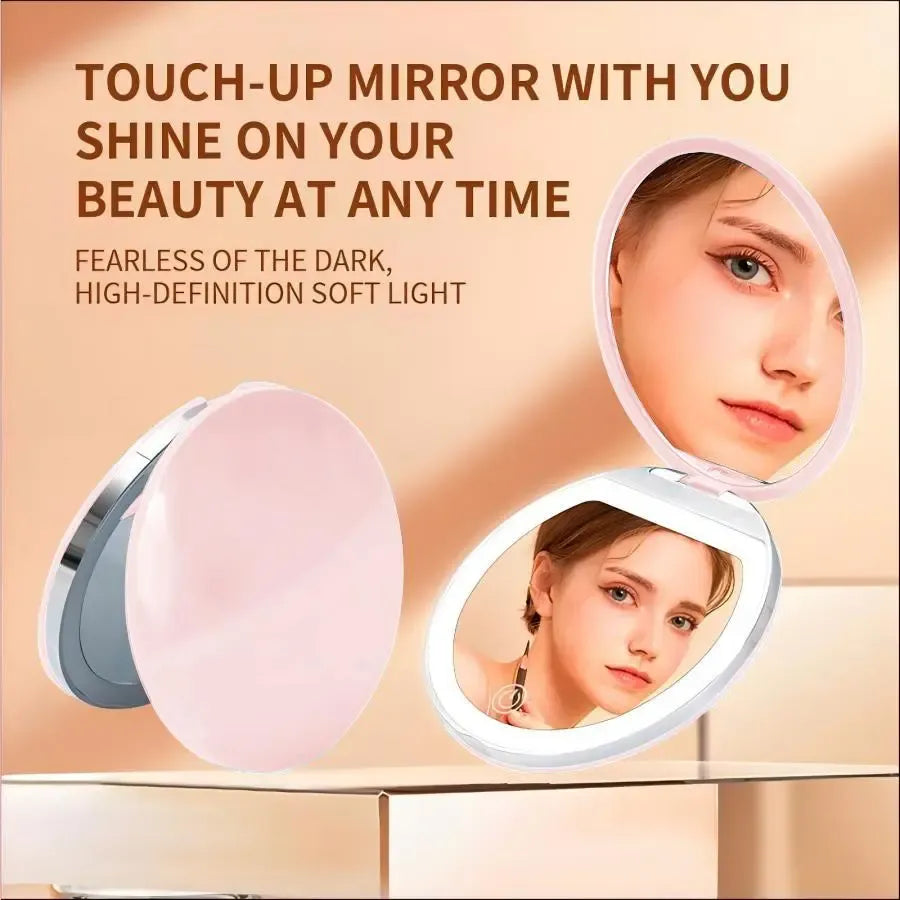 Portable Foldable Makeup Mirror, 1 Count Glam Travel Makeup Mirror with LED Light, Compact Mirror for Women, Pocket Size Makeup Tools, Travel Hand Mirror, Makeup Essentials