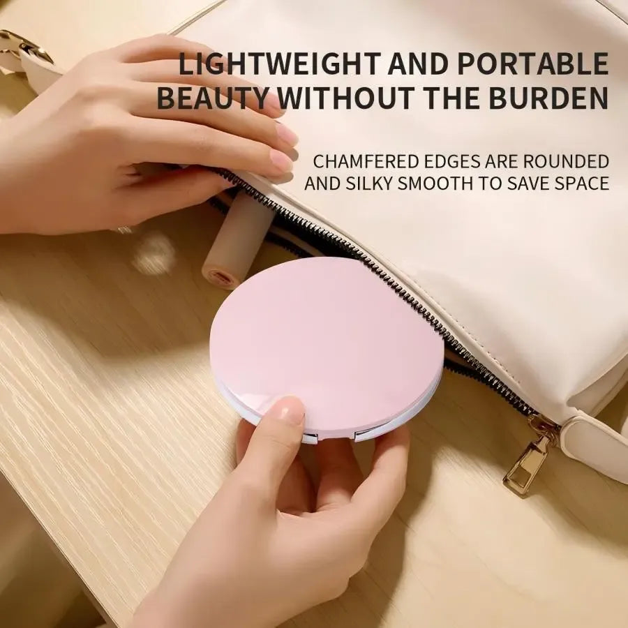 Portable Foldable Makeup Mirror, 1 Count Glam Travel Makeup Mirror with LED Light, Compact Mirror for Women, Pocket Size Makeup Tools, Travel Hand Mirror, Makeup Essentials