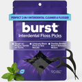 BURST Interdental Floss Picks - 2-in-1 Dual-Action Tool, Black Floss, Soft Silicone Pick for Gentle Cleaning