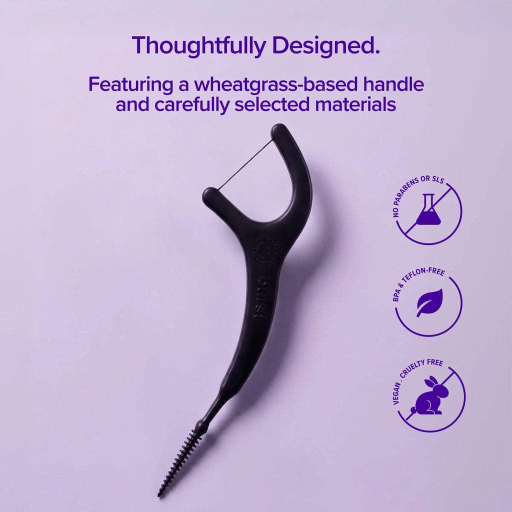 BURST Interdental Floss Picks - 2-in-1 Dual-Action Tool, Black Floss, Soft Silicone Pick for Gentle Cleaning