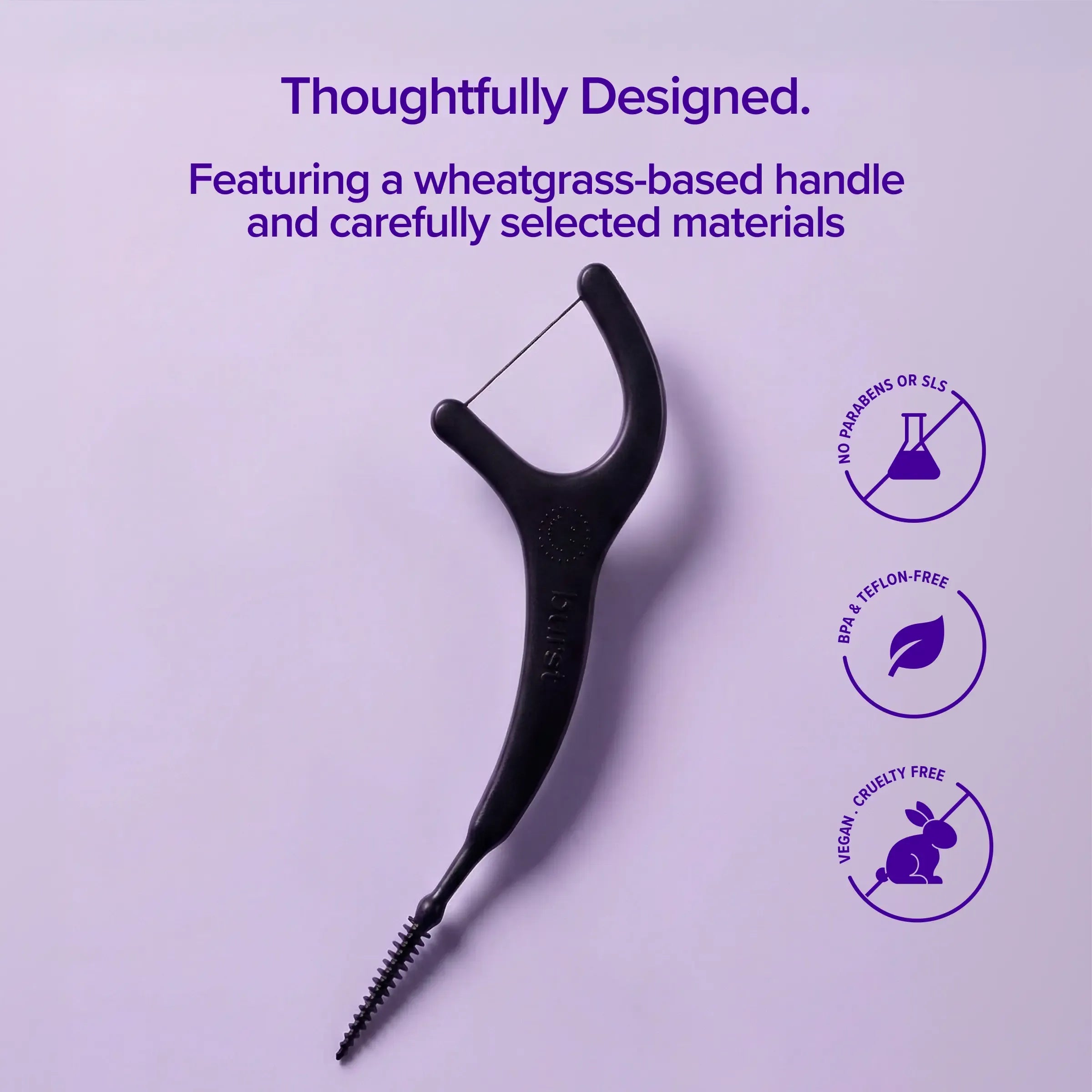 BURST Interdental Floss Picks - 2-in-1 Dual-Action Tool, Black Floss, Soft Silicone Pick for Gentle Cleaning
