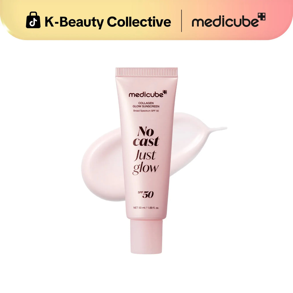 [medicube] No Cast Just Glow Collagen Sunscreen | SPF 50 Broad Spectrum Face Sunscreen | Lightweight, Non-Sticky, Hydrating Formula | No White Cast or Residue | Peptide, Cica for Soothing & Natural Glow