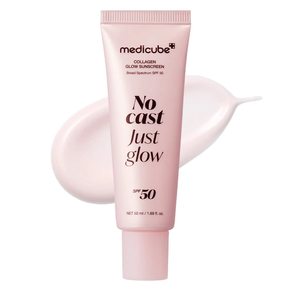 [medicube] No Cast Just Glow Collagen Sunscreen | SPF 50 Broad Spectrum Face Sunscreen | Lightweight, Non-Sticky, Hydrating Formula | No White Cast or Residue | Peptide, Cica for Soothing & Natural Glow