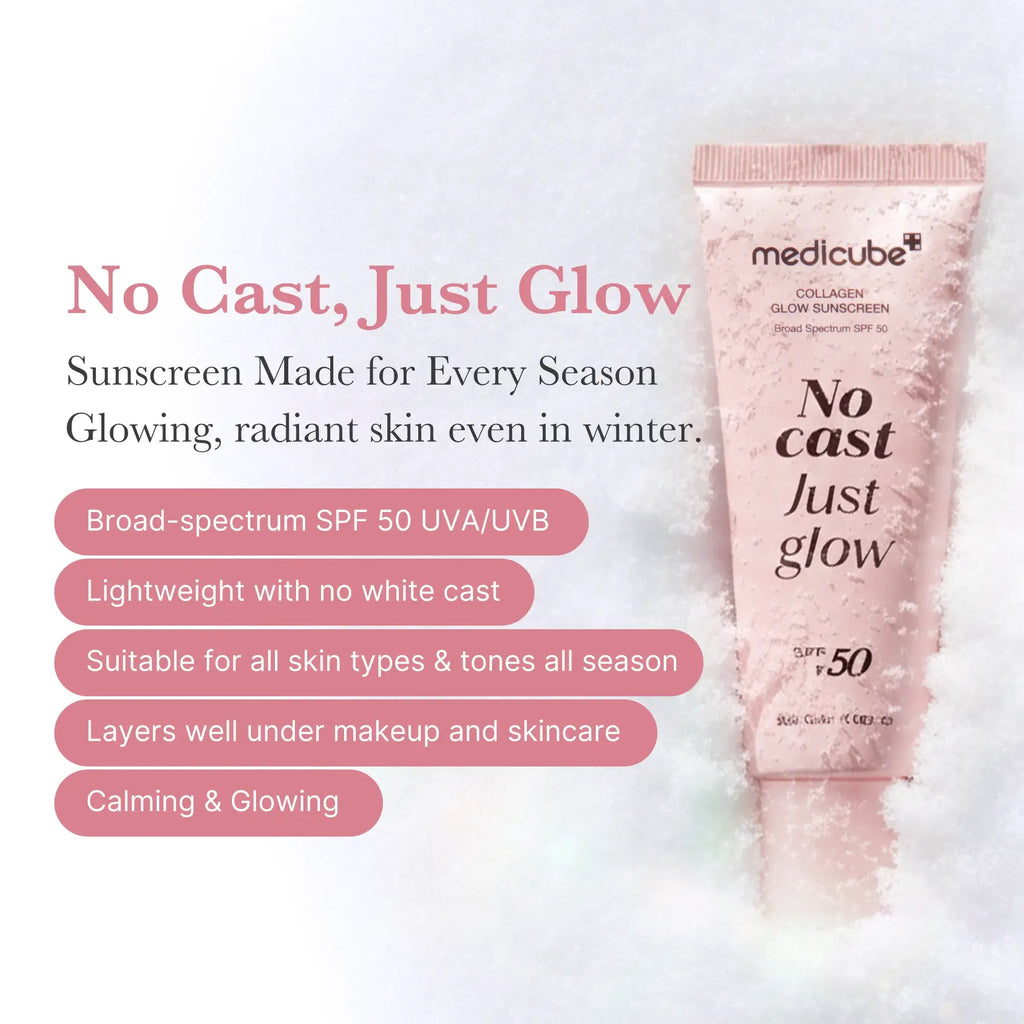 [medicube] No Cast Just Glow Collagen Sunscreen | SPF 50 Broad Spectrum Face Sunscreen | Lightweight, Non-Sticky, Hydrating Formula | No White Cast or Residue | Peptide, Cica for Soothing & Natural Glow