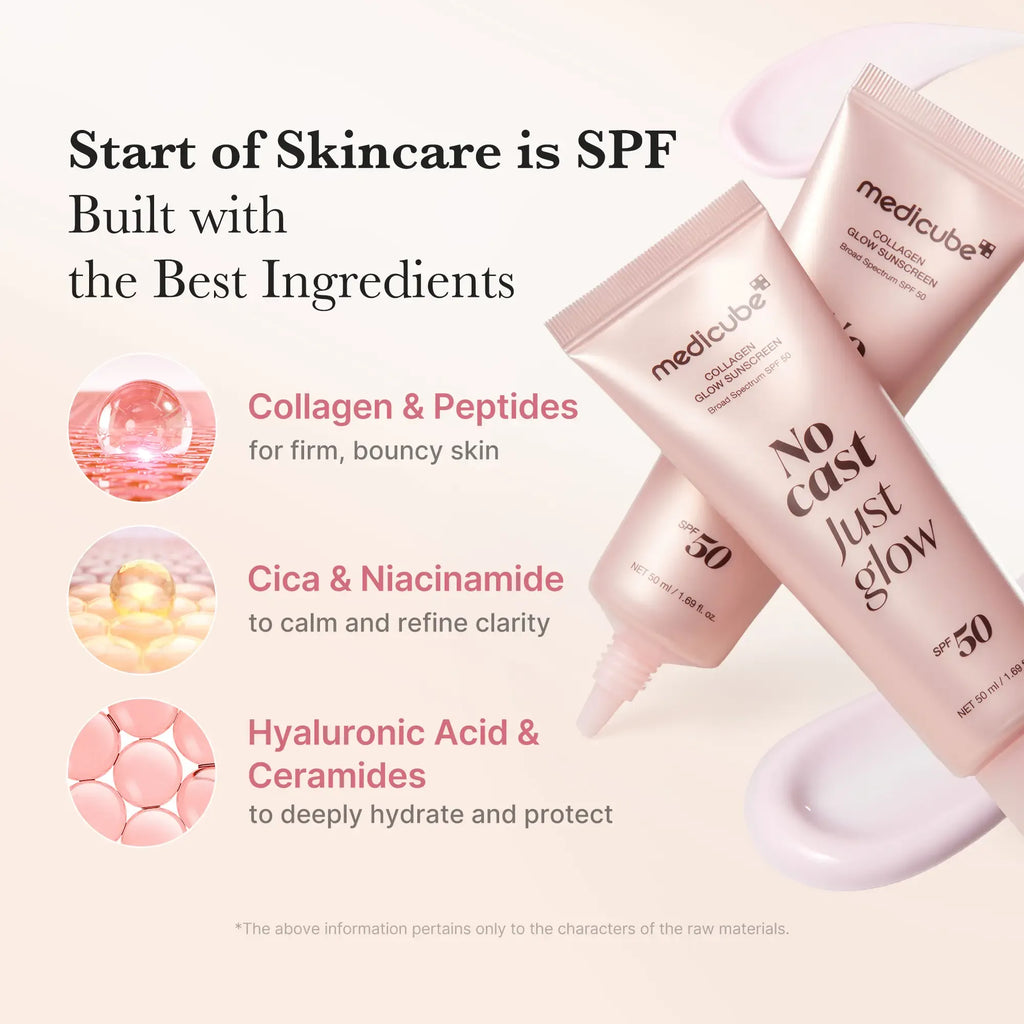 [medicube] No Cast Just Glow Collagen Sunscreen | SPF 50 Broad Spectrum Face Sunscreen | Lightweight, Non-Sticky, Hydrating Formula | No White Cast or Residue | Peptide, Cica for Soothing & Natural Glow