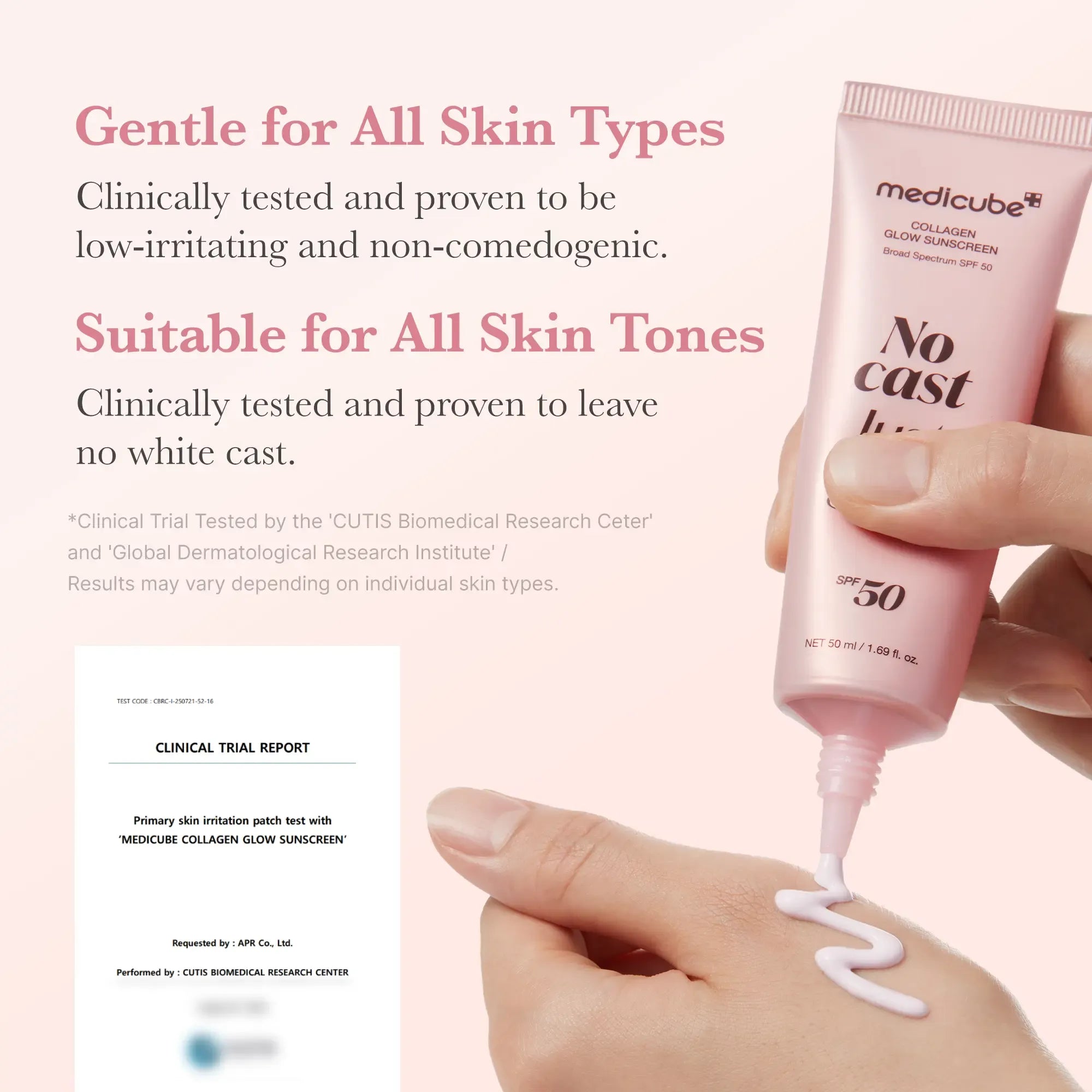[medicube] No Cast Just Glow Collagen Sunscreen | SPF 50 Broad Spectrum Face Sunscreen | Lightweight, Non-Sticky, Hydrating Formula | No White Cast or Residue | Peptide, Cica for Soothing & Natural Glow