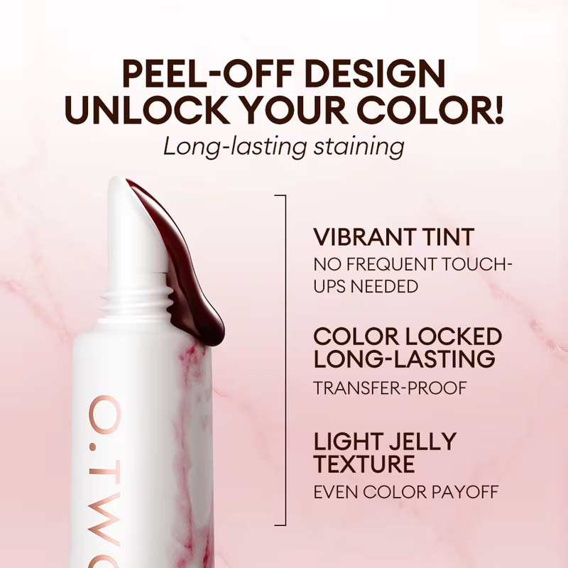 O.TWO.O Peel-Off Lip Stain Lipstick 48H Color-Lock Highly Pigmented Waterproof Non-stick Cup Lip Care Peel-Off Lip Tint Makeup