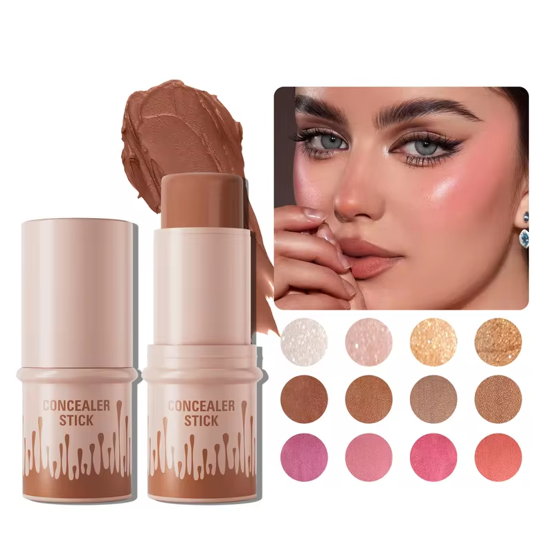 Makeup Face Contouring Bronzer Stick Highlighter 2 in 1 Matte Glitter Brightening Silkworm Blusher Rouge Cream Concealer Pen